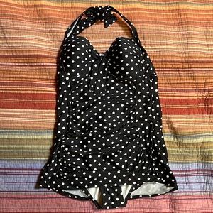 Merona black & white polka dot one-piece swimsuit with skirt